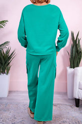 Full Size Round Neck Long Sleeve Top and Drawstring Pants Set OutfitFlow